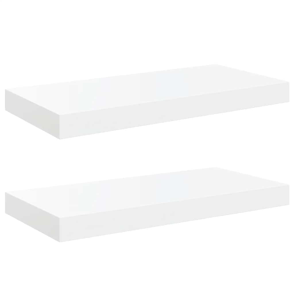 Scaffali a Parete 2 pz Bianco Lucido 50x23x3,8 cm in MDF