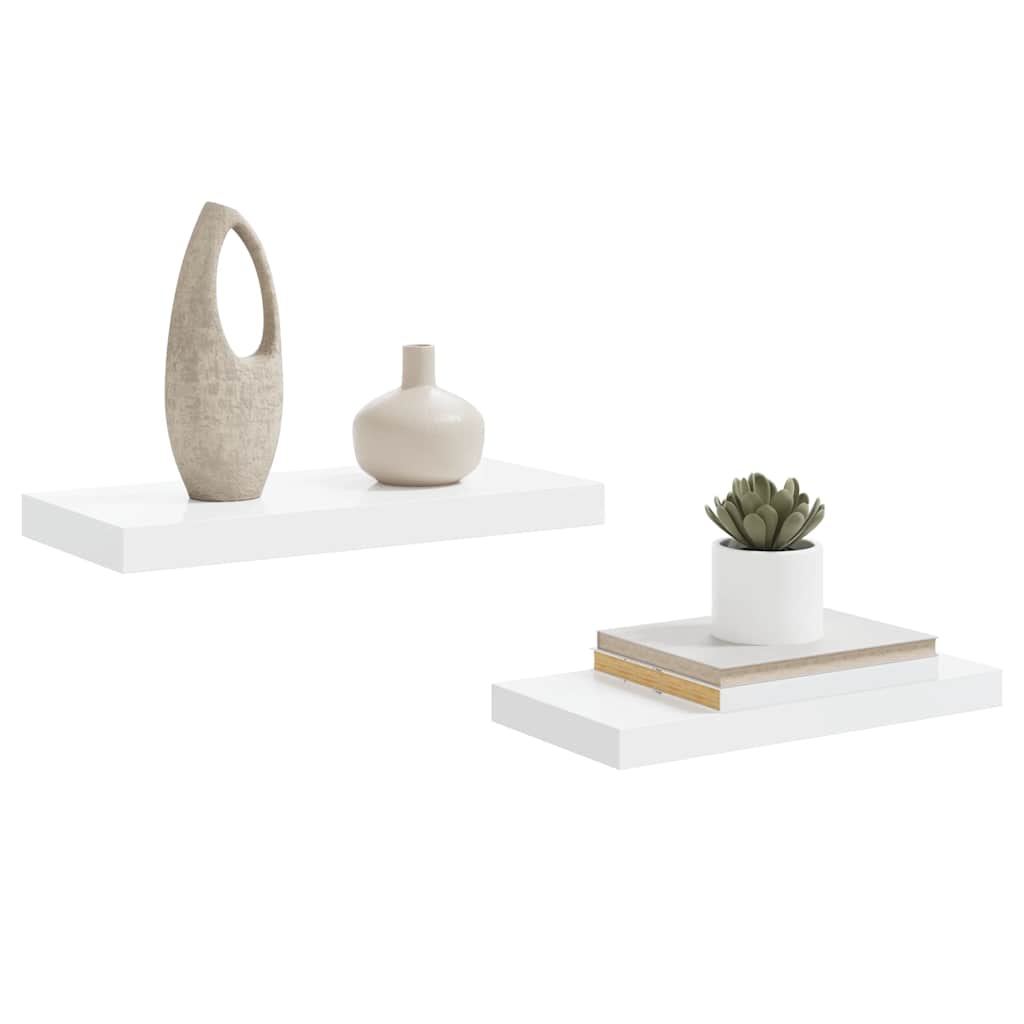 Scaffali a Parete 2 pz Bianco Lucido 50x23x3,8 cm in MDF