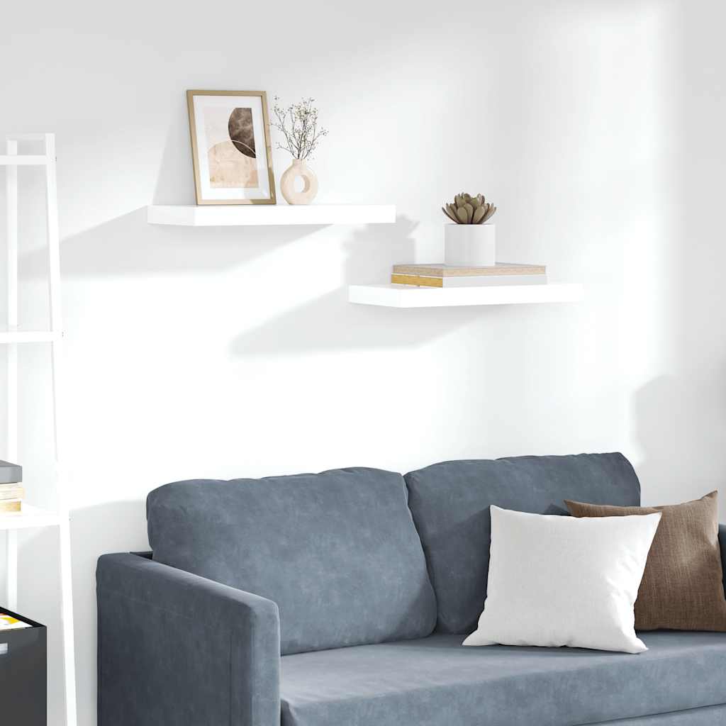 Scaffali a Parete 2 pz Bianco Lucido 50x23x3,8 cm in MDF
