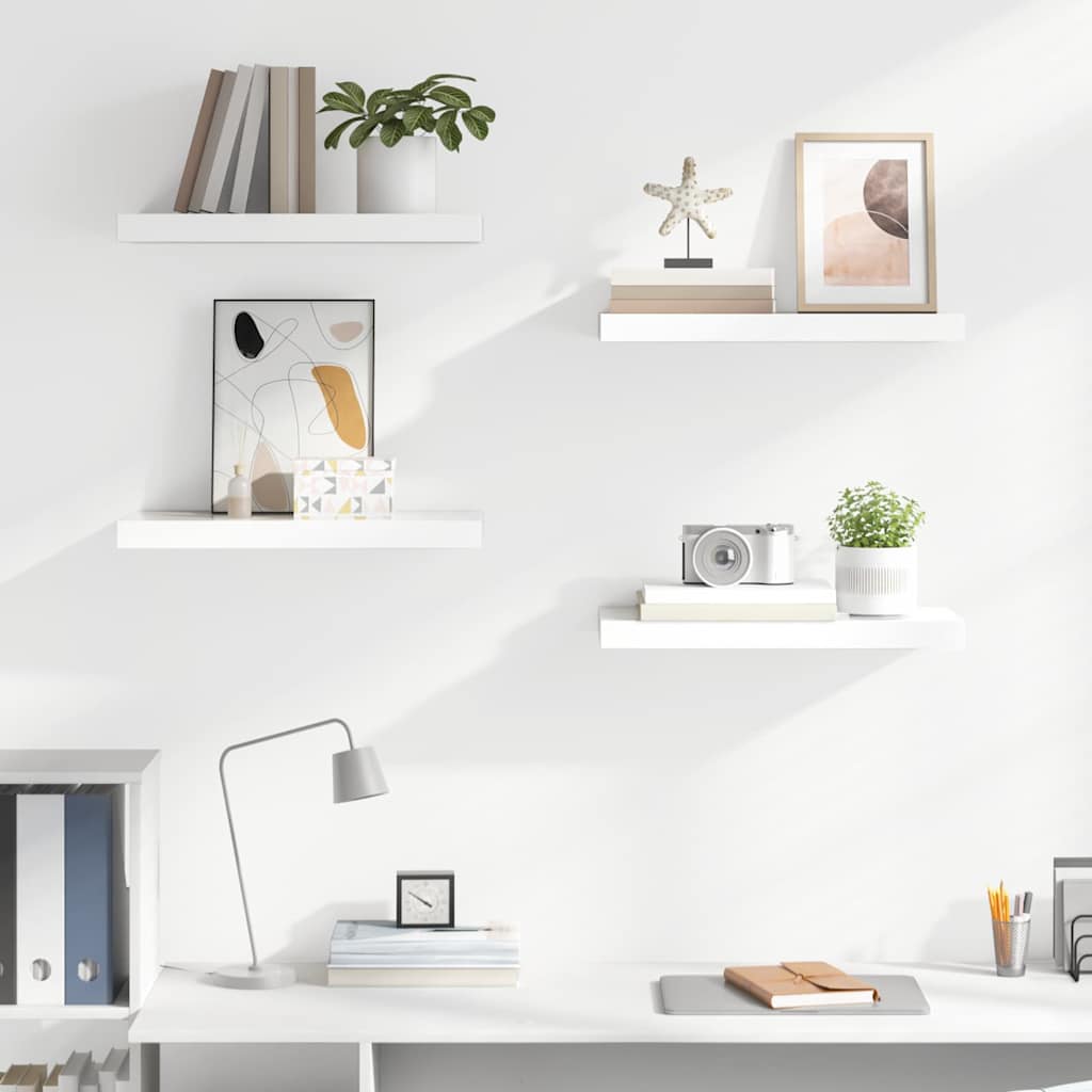 Scaffali a Parete 4 pz Bianco Lucido 50x23x3,8 cm in MDF
