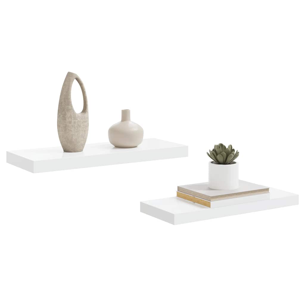Scaffali a Parete 2 pz Bianco Lucido 60x23,5x3,8 cm in MDF