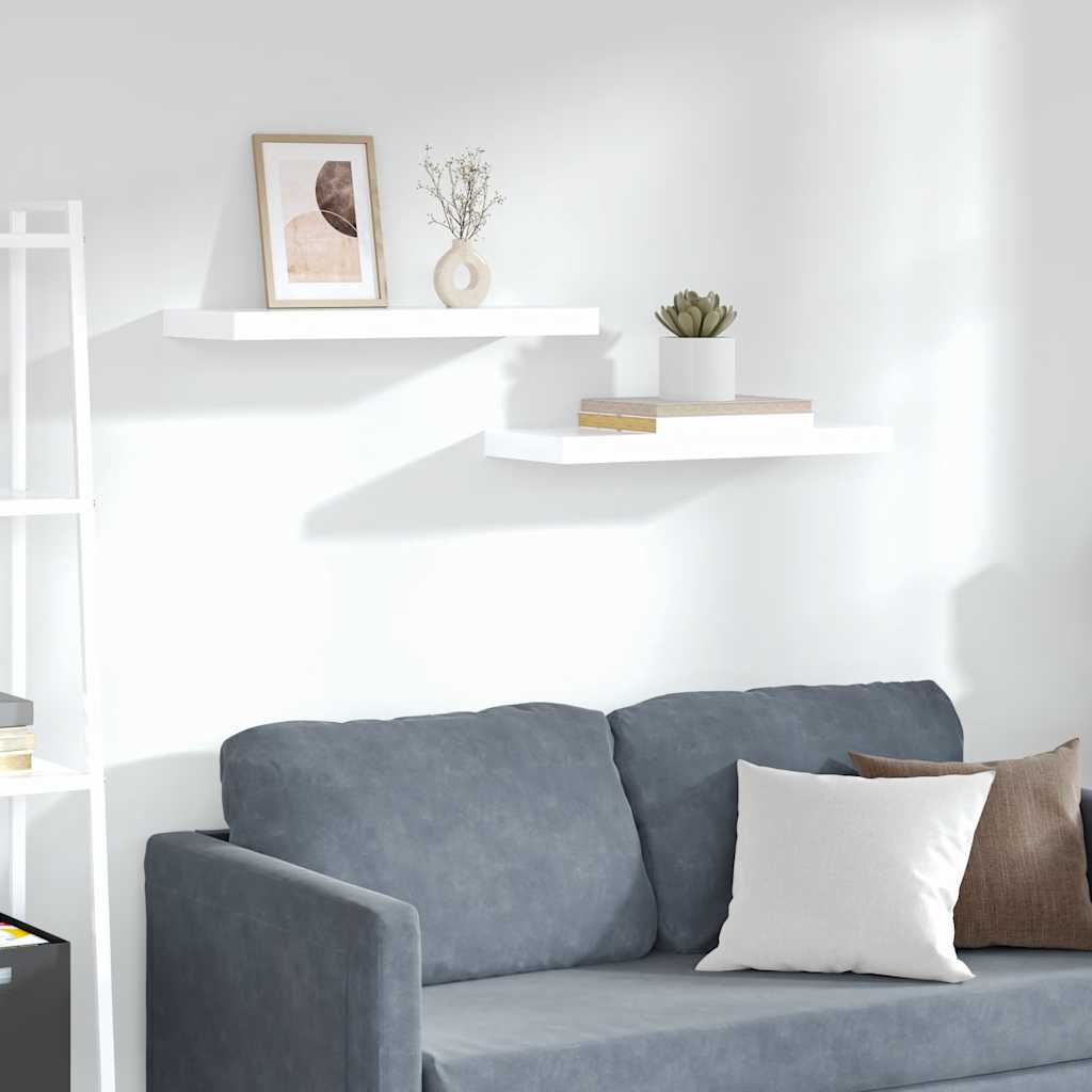 Scaffali a Parete 2 pz Bianco Lucido 60x23,5x3,8 cm in MDF