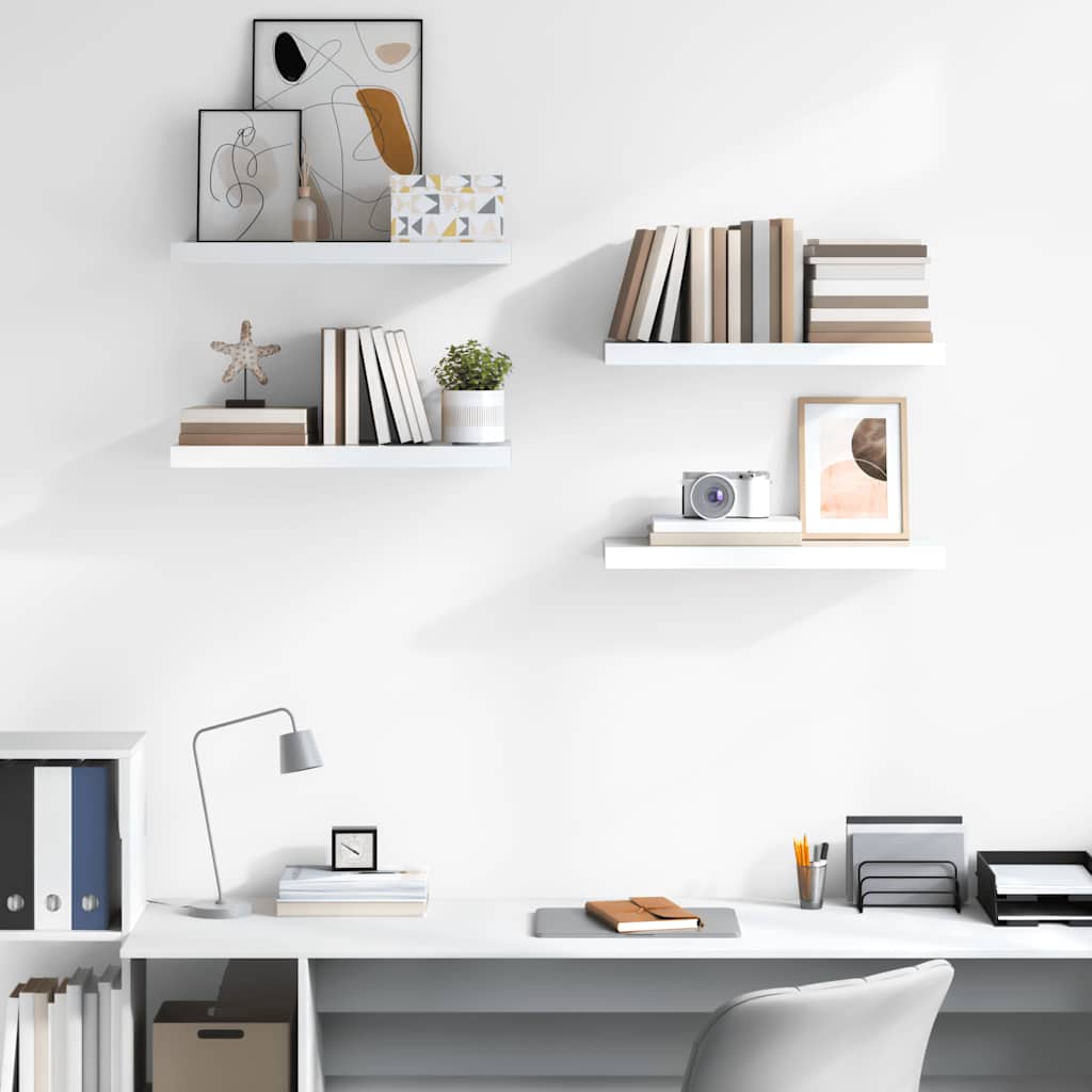 Scaffali a Parete 4 pz Bianco Lucido 60x23,5x3,8 cm in MDF