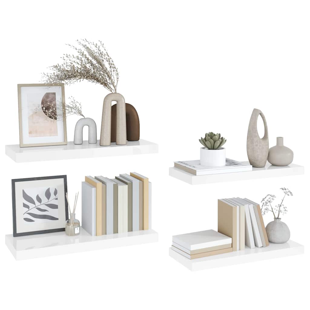 Scaffali a Parete 4 pz Bianco Lucido 60x23,5x3,8 cm in MDF