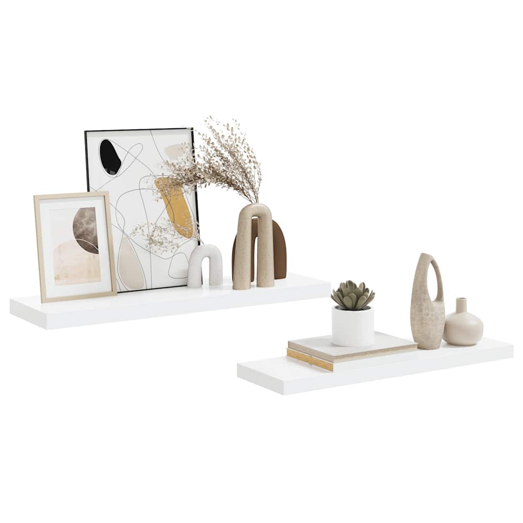 Scaffali a Parete 2 pz Bianco Lucido 80x23,5x3,8 cm in MDF