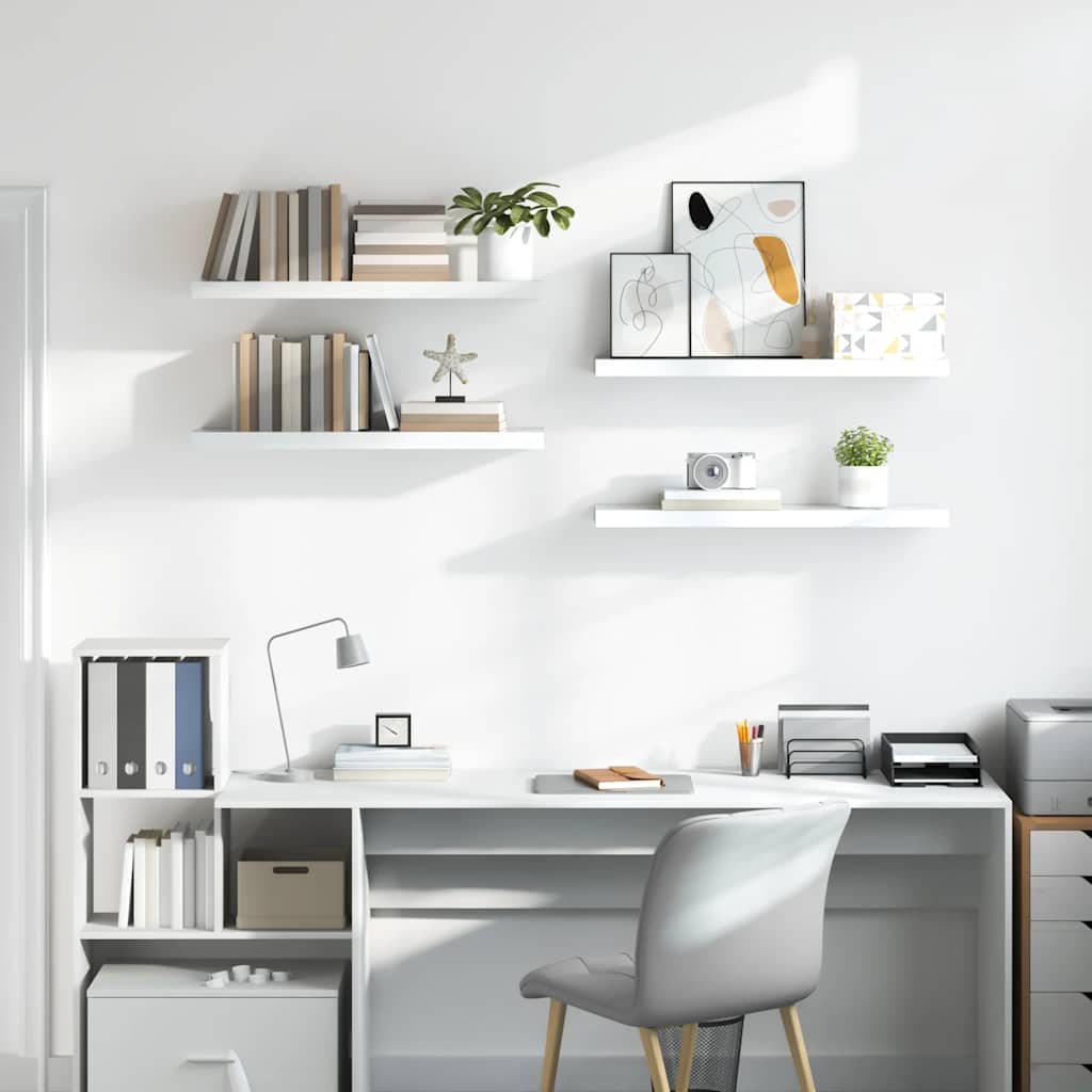 Scaffali a Parete 4 pz Bianco Lucido 80x23,5x3,8 cm in MDF