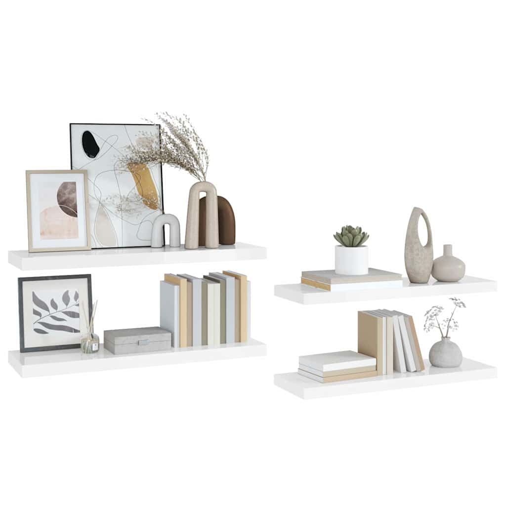 Scaffali a Parete 4 pz Bianco Lucido 80x23,5x3,8 cm in MDF