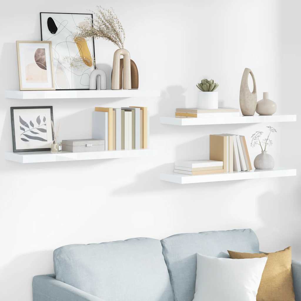 Scaffali a Parete 4 pz Bianco Lucido 80x23,5x3,8 cm in MDF
