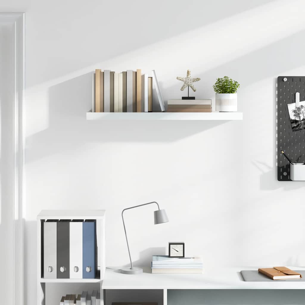 Scaffale a Parete Bianco Lucido 90x23,5x3,8 cm in MDF
