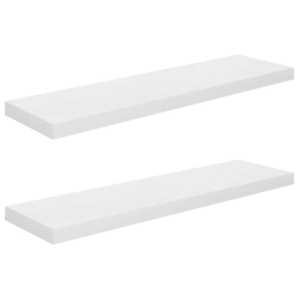 Scaffali a Parete 2 pz Bianco Lucido 90x23,5x3,8 cm in MDF