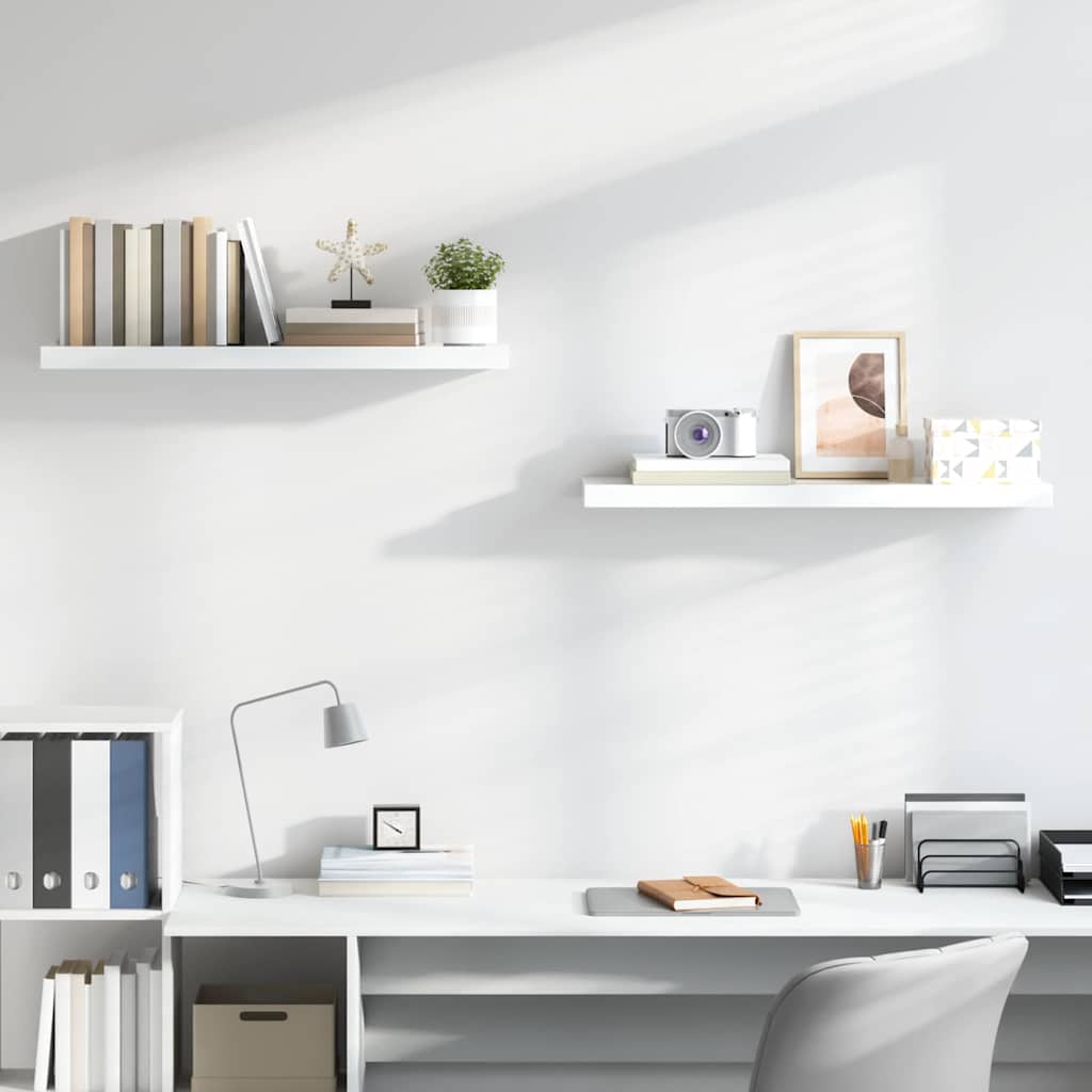 Scaffali a Parete 2 pz Bianco Lucido 90x23,5x3,8 cm in MDF