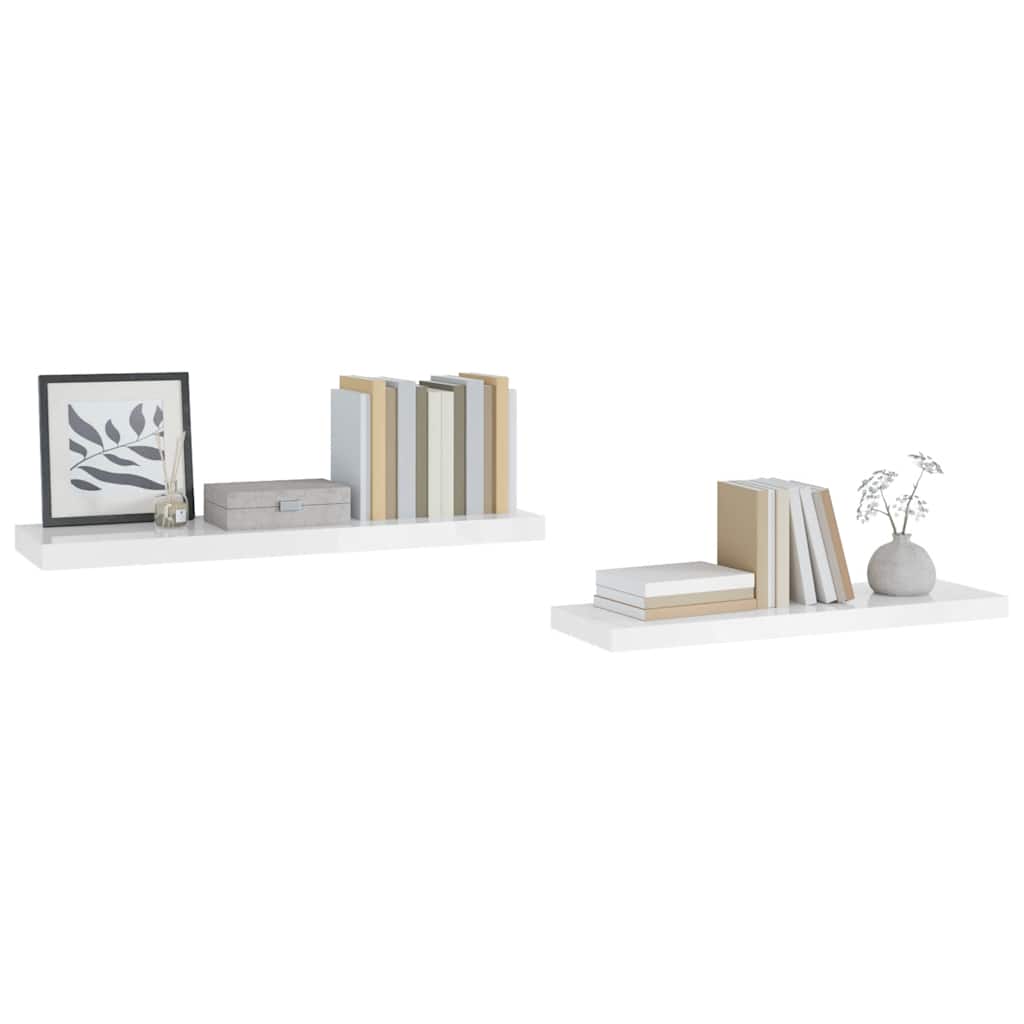 Scaffali a Parete 2 pz Bianco Lucido 90x23,5x3,8 cm in MDF