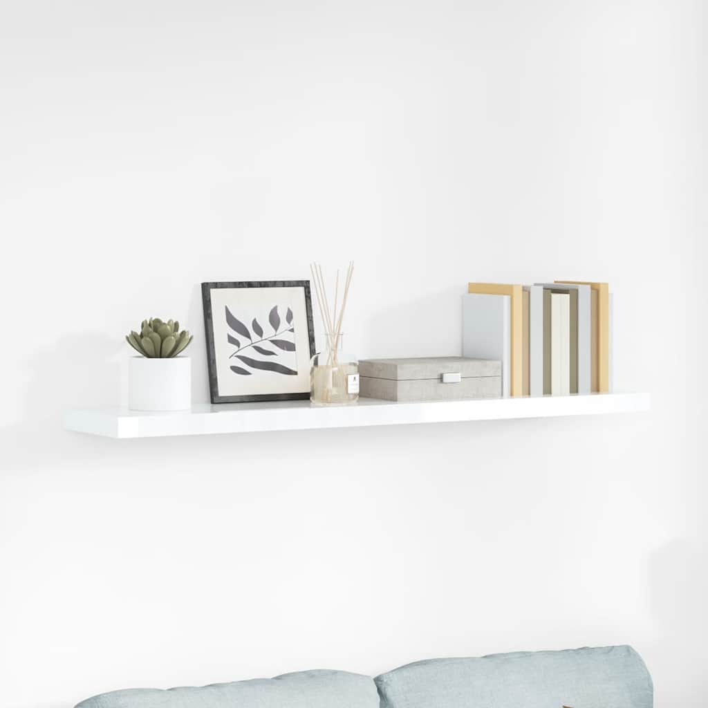 Scaffale a Parete Bianco Lucido 120x23,5x3,8 cm in MDF