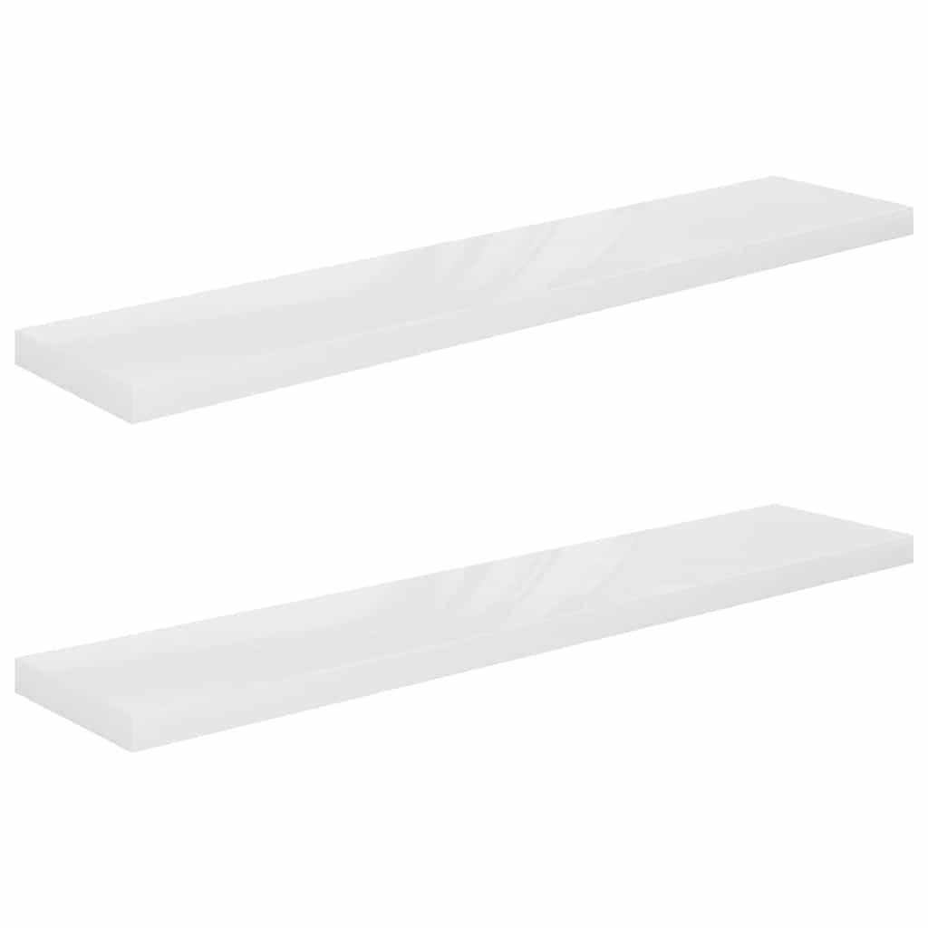 Scaffali a Parete 2 pz Bianco Lucido 120x23,5x3,8 cm in MDF