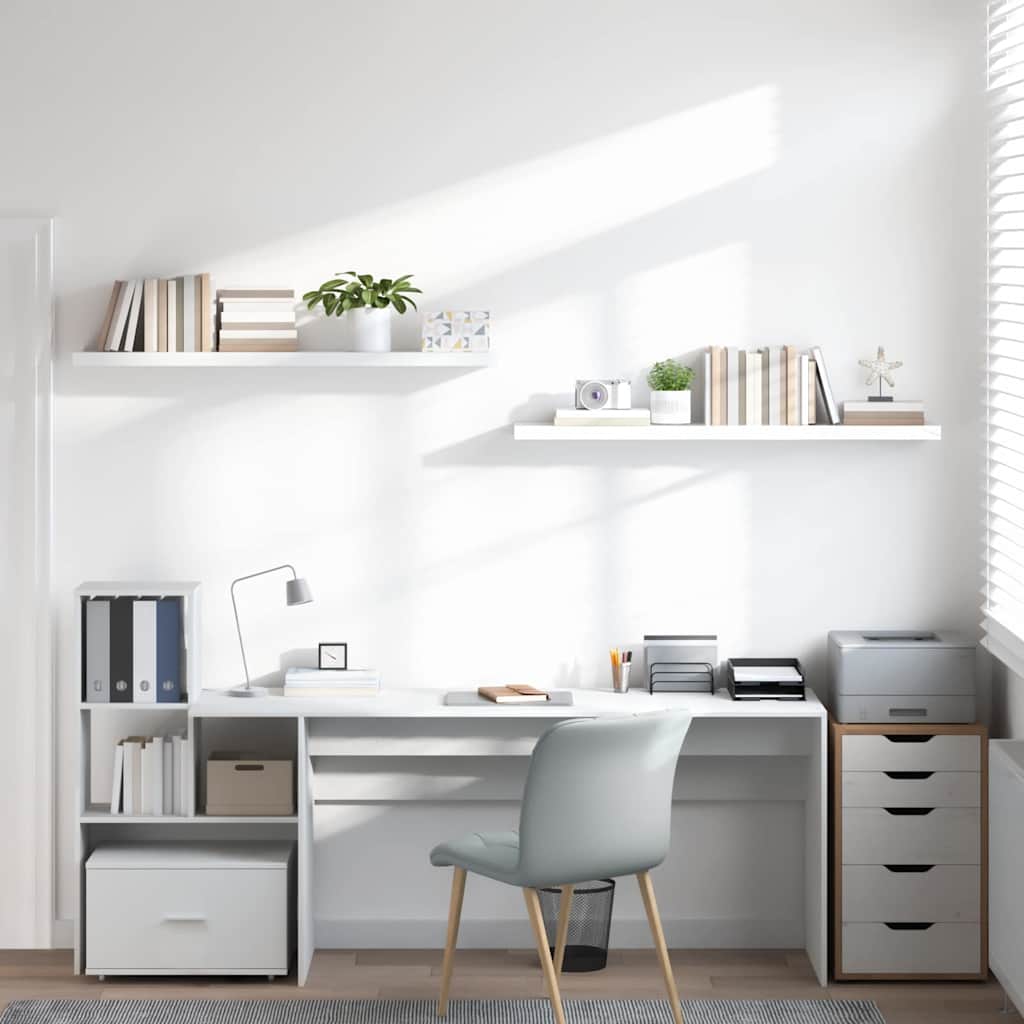 Scaffali a Parete 2 pz Bianco Lucido 120x23,5x3,8 cm in MDF