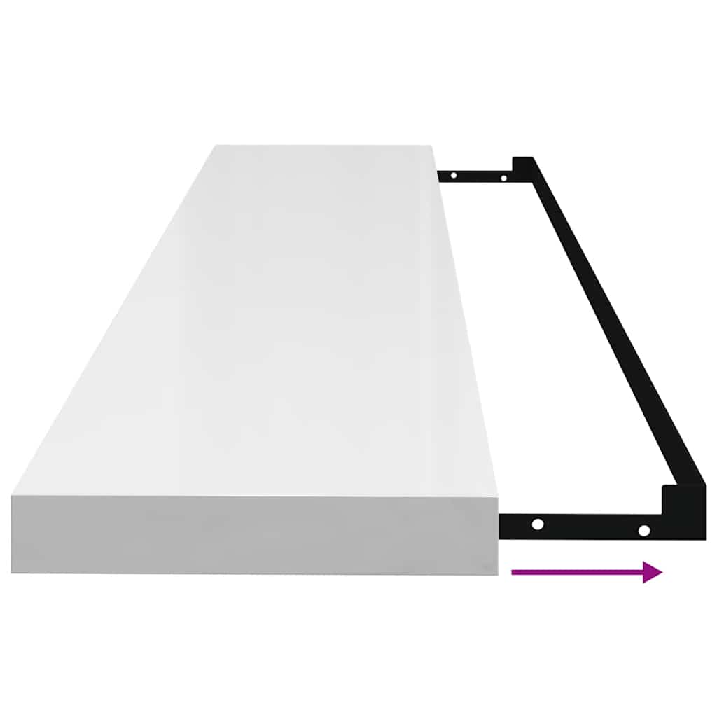 Scaffali a Parete 2 pz Bianco Lucido 120x23,5x3,8 cm in MDF