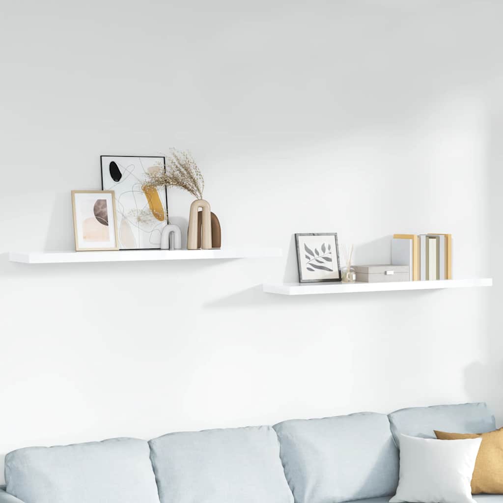 Scaffali a Parete 2 pz Bianco Lucido 120x23,5x3,8 cm in MDF