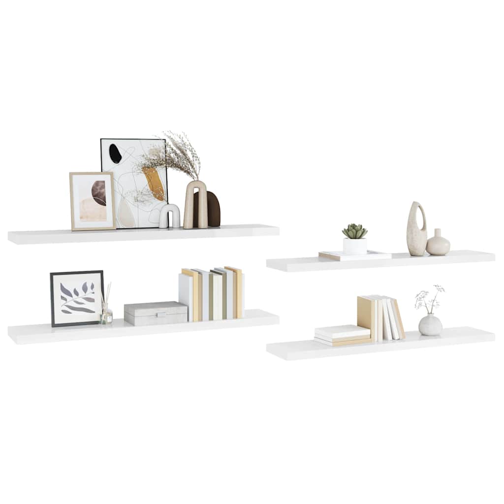 Scaffali a Parete 4 pz Bianco Lucido 120x23,5x3,8 cm in MDF