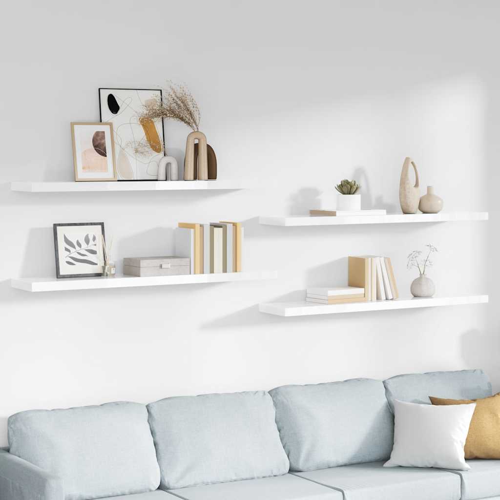 Scaffali a Parete 4 pz Bianco Lucido 120x23,5x3,8 cm in MDF