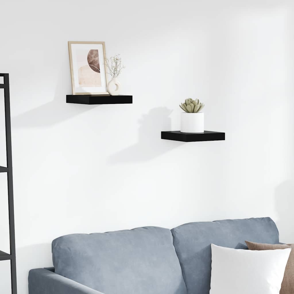 Scaffali a Parete 2 pz Nero Lucido 23x23,5x3,8 cm in MDF