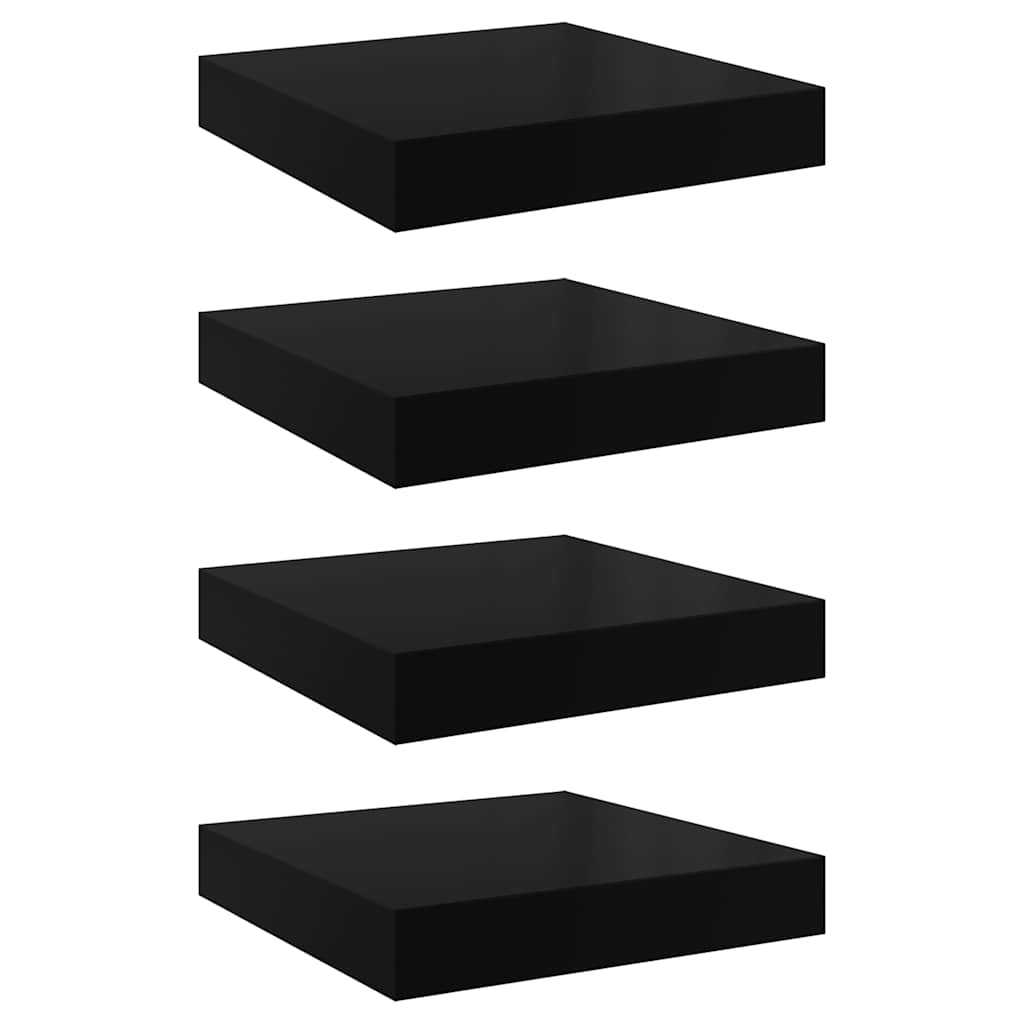 Scaffali a Parete 4 pz Nero Lucido 23x23,5x3,8 cm in MDF