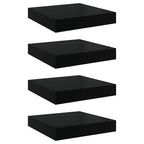 Scaffali a Parete 4 pz Nero Lucido 23x23,5x3,8 cm in MDF