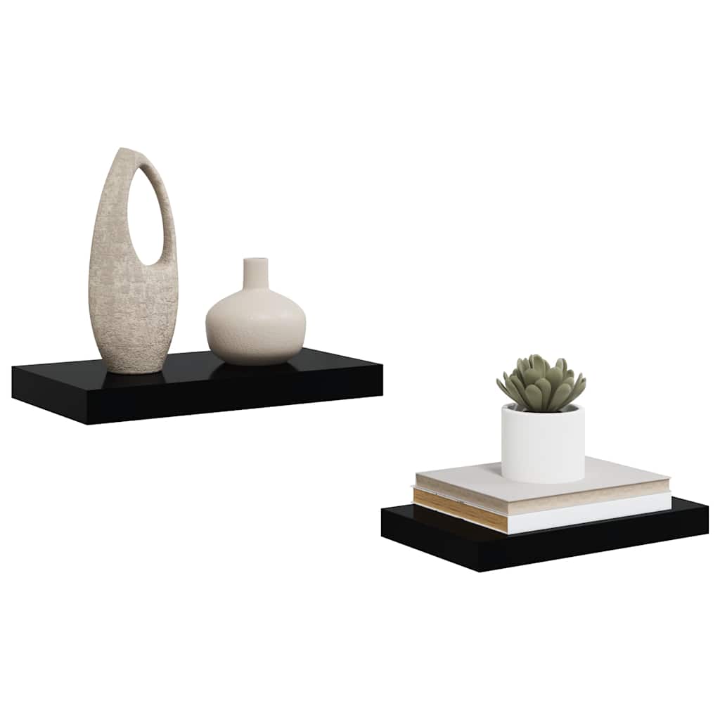 Scaffali a Parete 2 pz Nero Lucido 40x23x3,8 cm in MDF