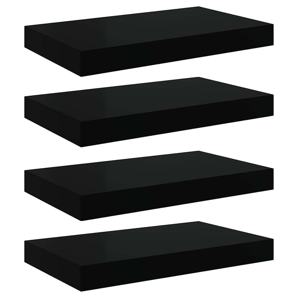 Scaffali a Parete 4 pz Nero Lucido 40x23x3,8 cm in MDF