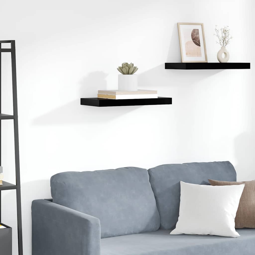 Scaffale a Parete Nero Lucido 50x23x3,8 cm in MDF