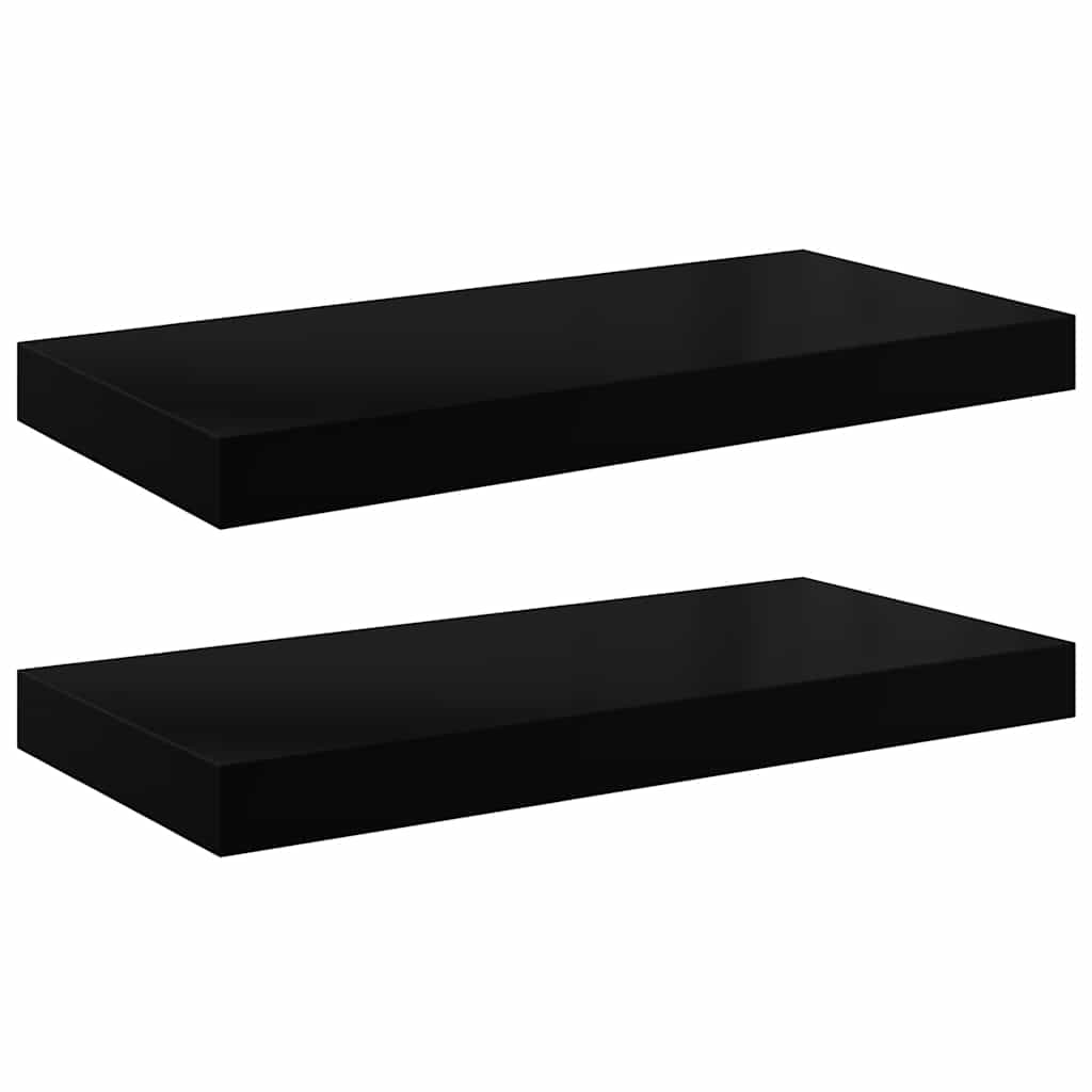 Scaffali a Parete 2 pz Nero Lucido 50x23x3,8 cm in MDF