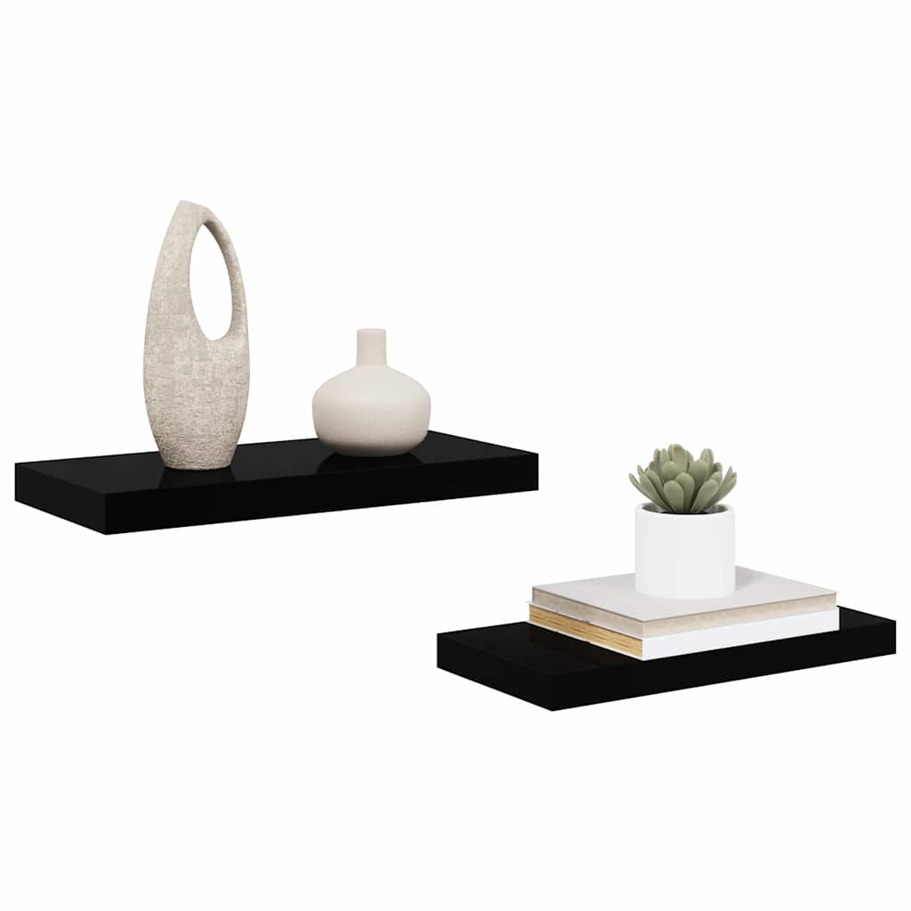 Scaffali a Parete 2 pz Nero Lucido 50x23x3,8 cm in MDF