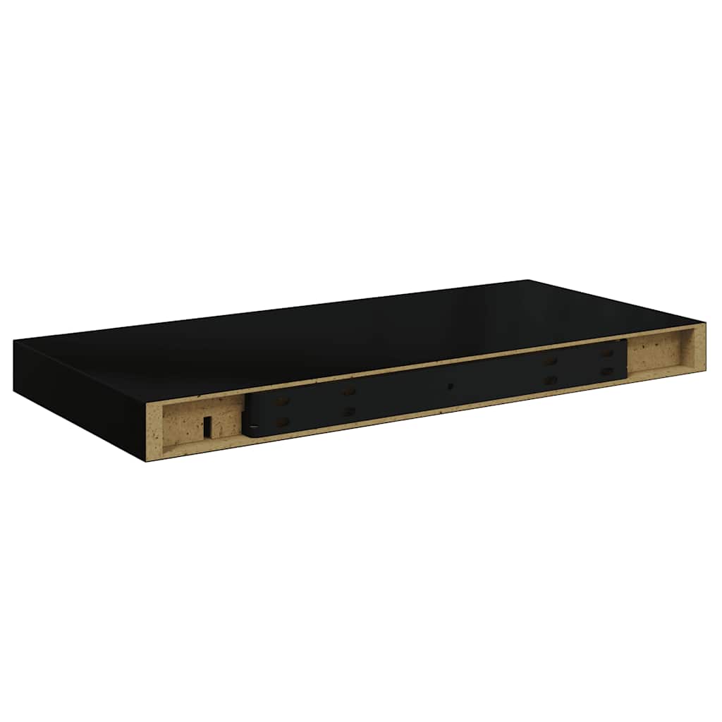 Scaffali a Parete 2 pz Nero Lucido 50x23x3,8 cm in MDF