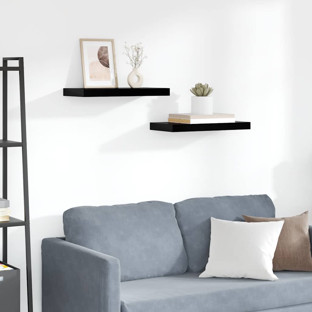 Scaffali a Parete 2 pz Nero Lucido 50x23x3,8 cm in MDF