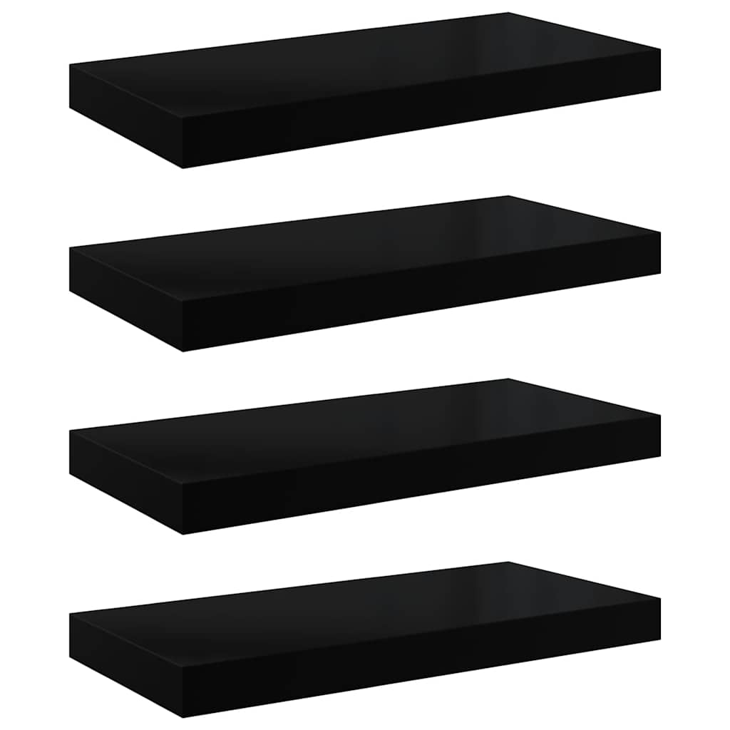 Scaffali a Parete 4 pz Nero Lucido 50x23x3,8 cm in MDF