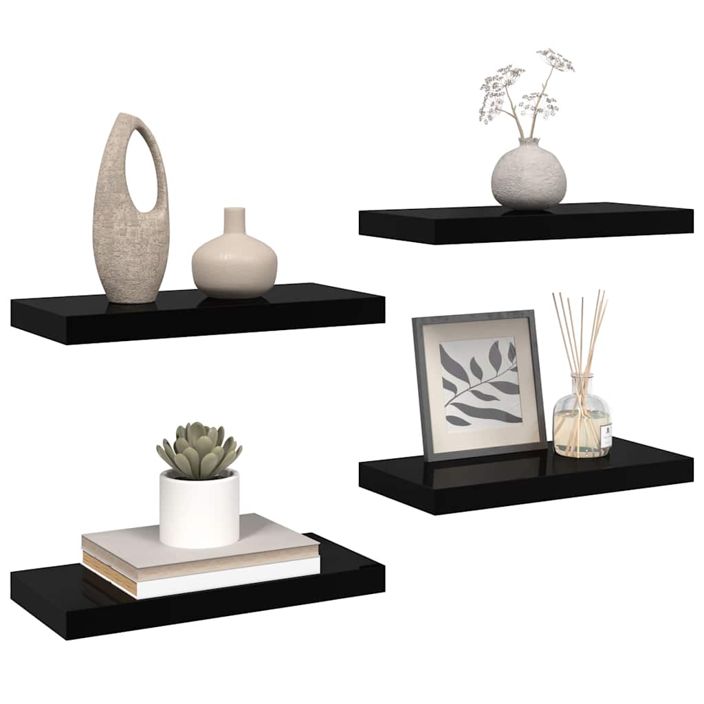 Scaffali a Parete 4 pz Nero Lucido 50x23x3,8 cm in MDF