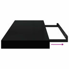 Scaffali a Parete 2 pz Nero Lucido 60x23,5x3,8 cm in MDF