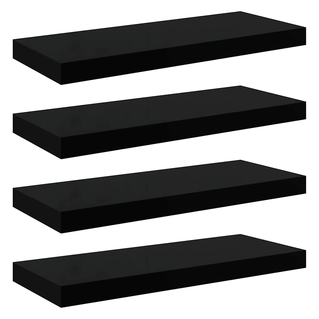 Scaffali a Parete 4 pz Nero Lucido 60x23,5x3,8 cm in MDF