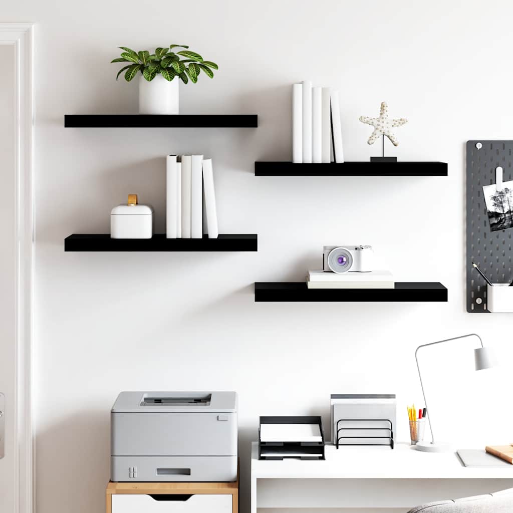 Scaffali a Parete 4 pz Nero Lucido 60x23,5x3,8 cm in MDF