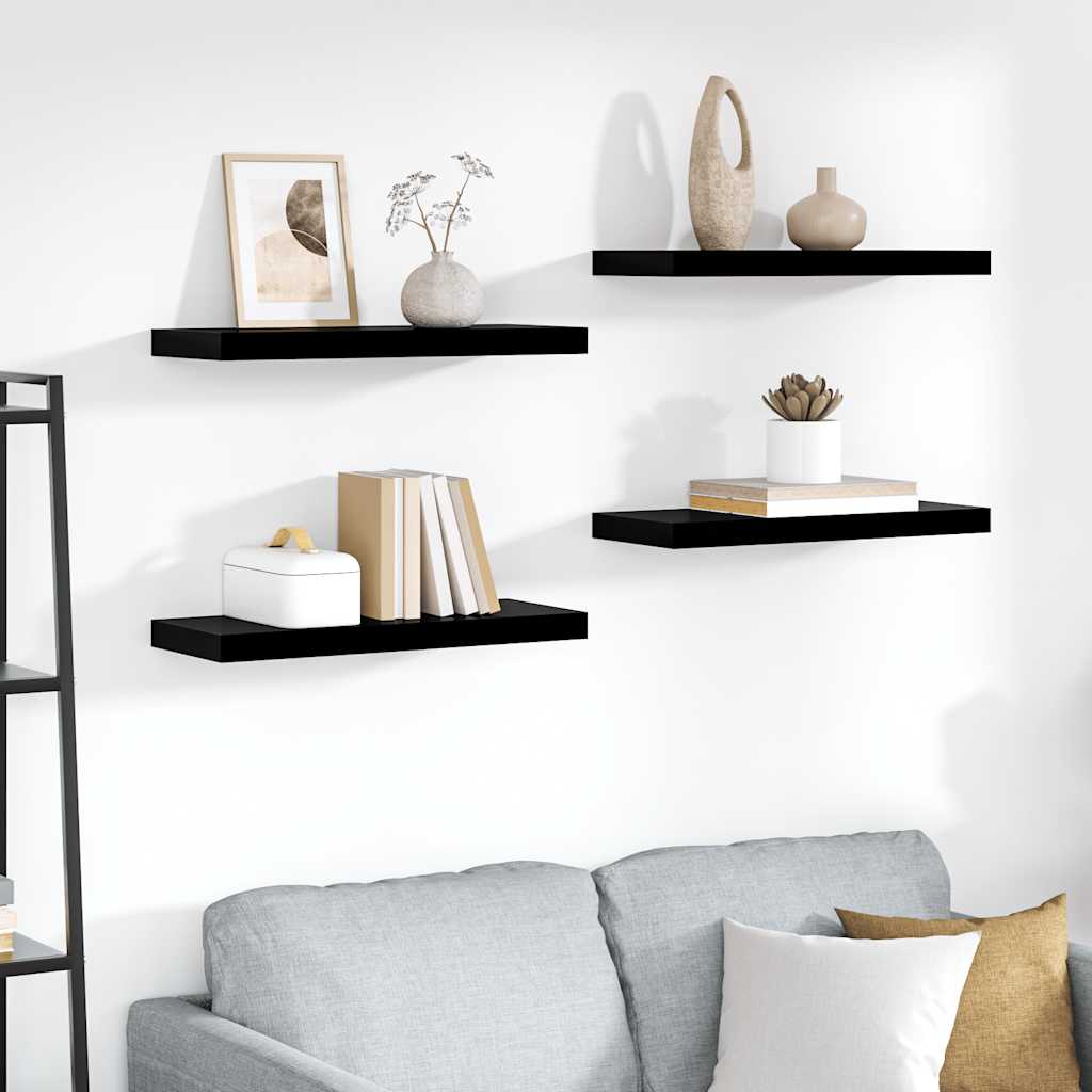 Scaffali a Parete 4 pz Nero Lucido 60x23,5x3,8 cm in MDF