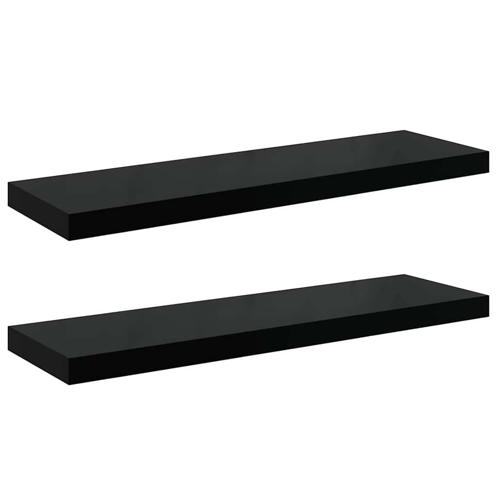 Scaffali a Parete 2 pz Nero Lucido 80x23,5x3,8 cm in MDF