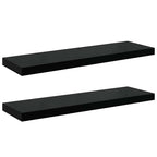 Scaffali a Parete 2 pz Nero Lucido 80x23,5x3,8 cm in MDF