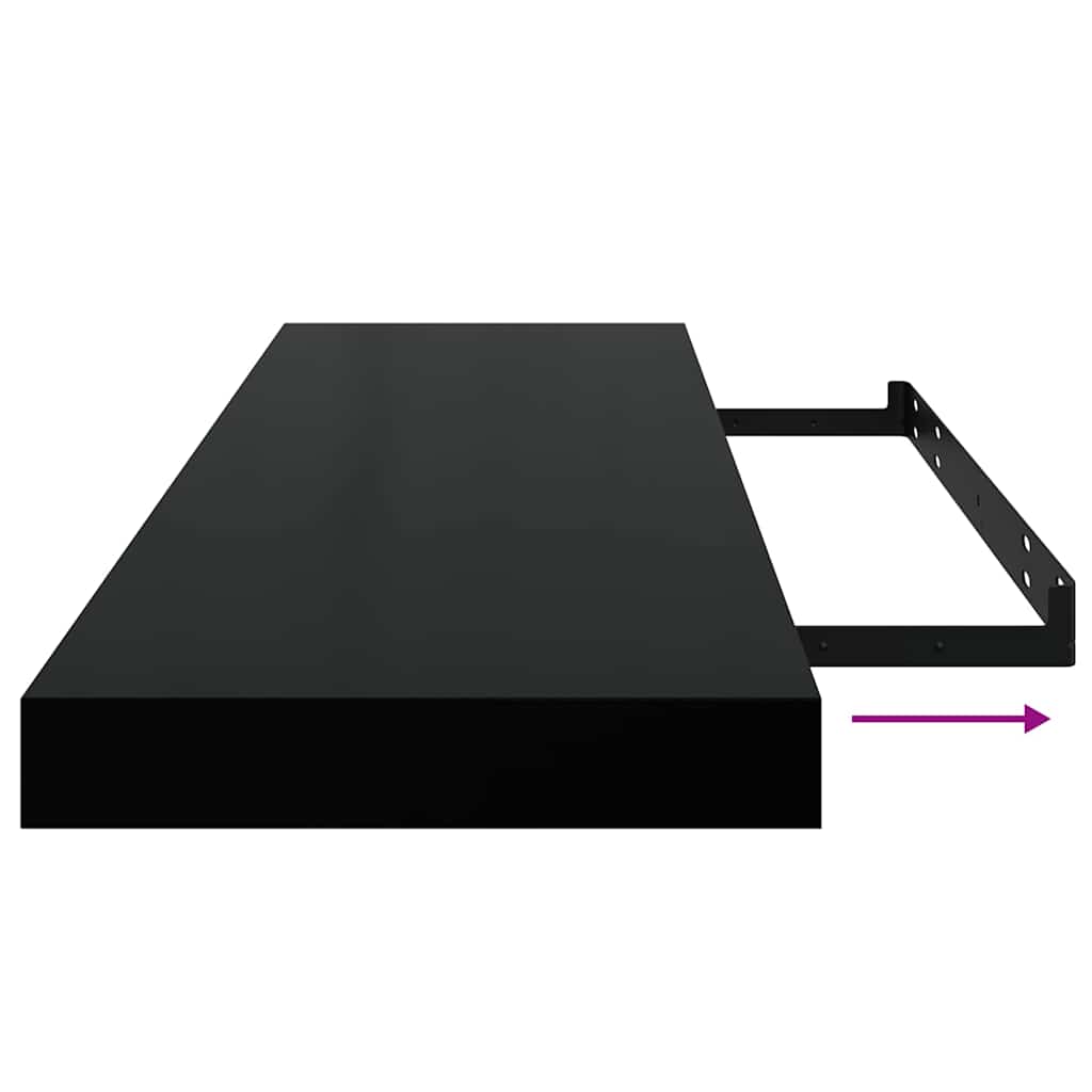 Scaffali a Parete 2 pz Nero Lucido 80x23,5x3,8 cm in MDF