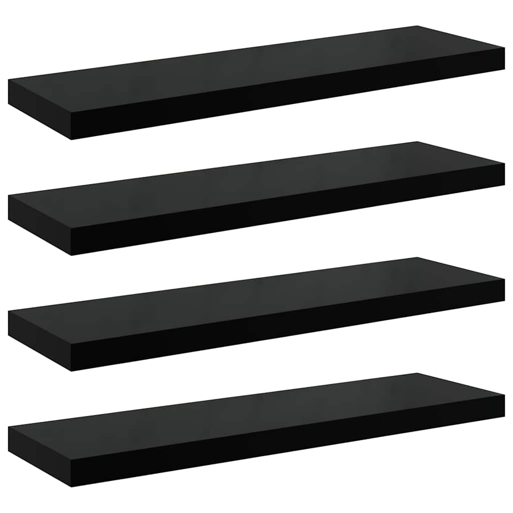 Scaffali a Parete 4 pz Nero Lucido 80x23,5x3,8 cm in MDF
