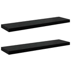 Scaffali a Parete 2 pz Nero Lucido 90x23,5x3,8 cm in MDF