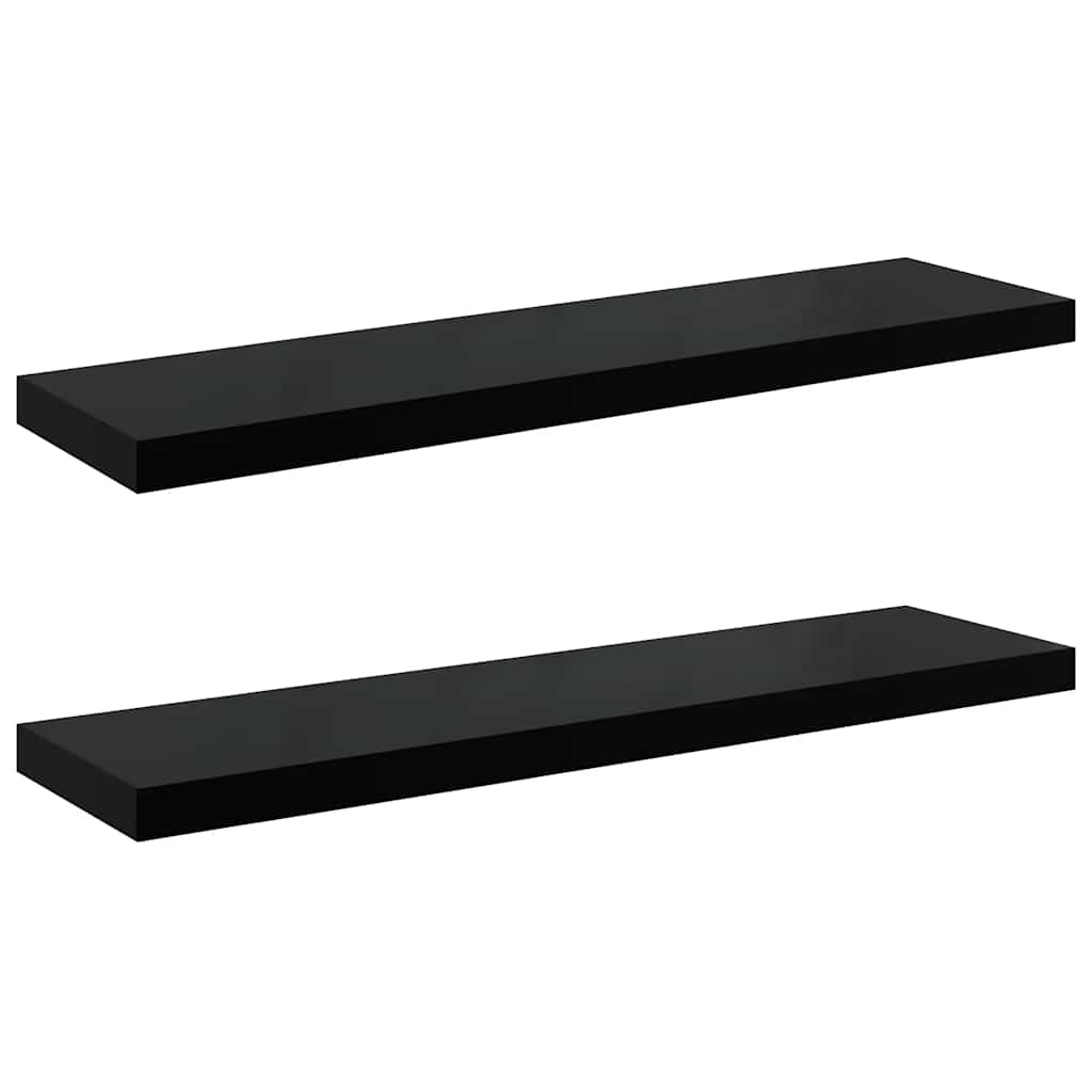 Scaffali a Parete 2 pz Nero Lucido 90x23,5x3,8 cm in MDF