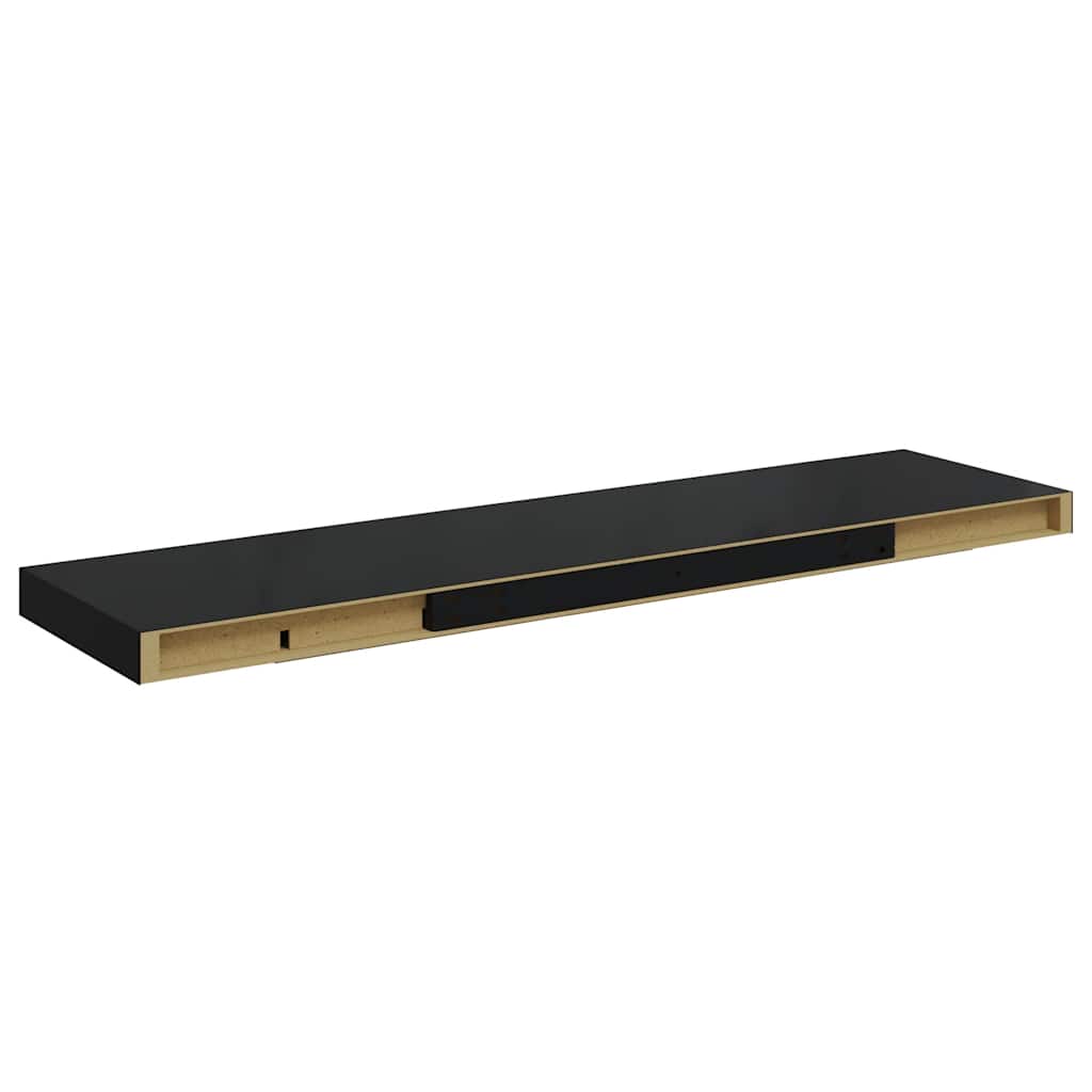 Scaffali a Parete 2 pz Nero Lucido 90x23,5x3,8 cm in MDF
