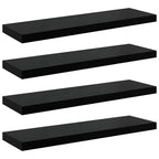 Scaffali a Parete 4 pz Nero Lucido 90x23,5x3,8 cm in MDF