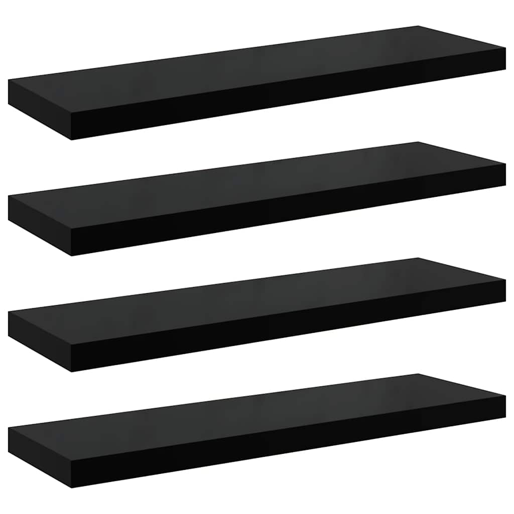Scaffali a Parete 4 pz Nero Lucido 90x23,5x3,8 cm in MDF