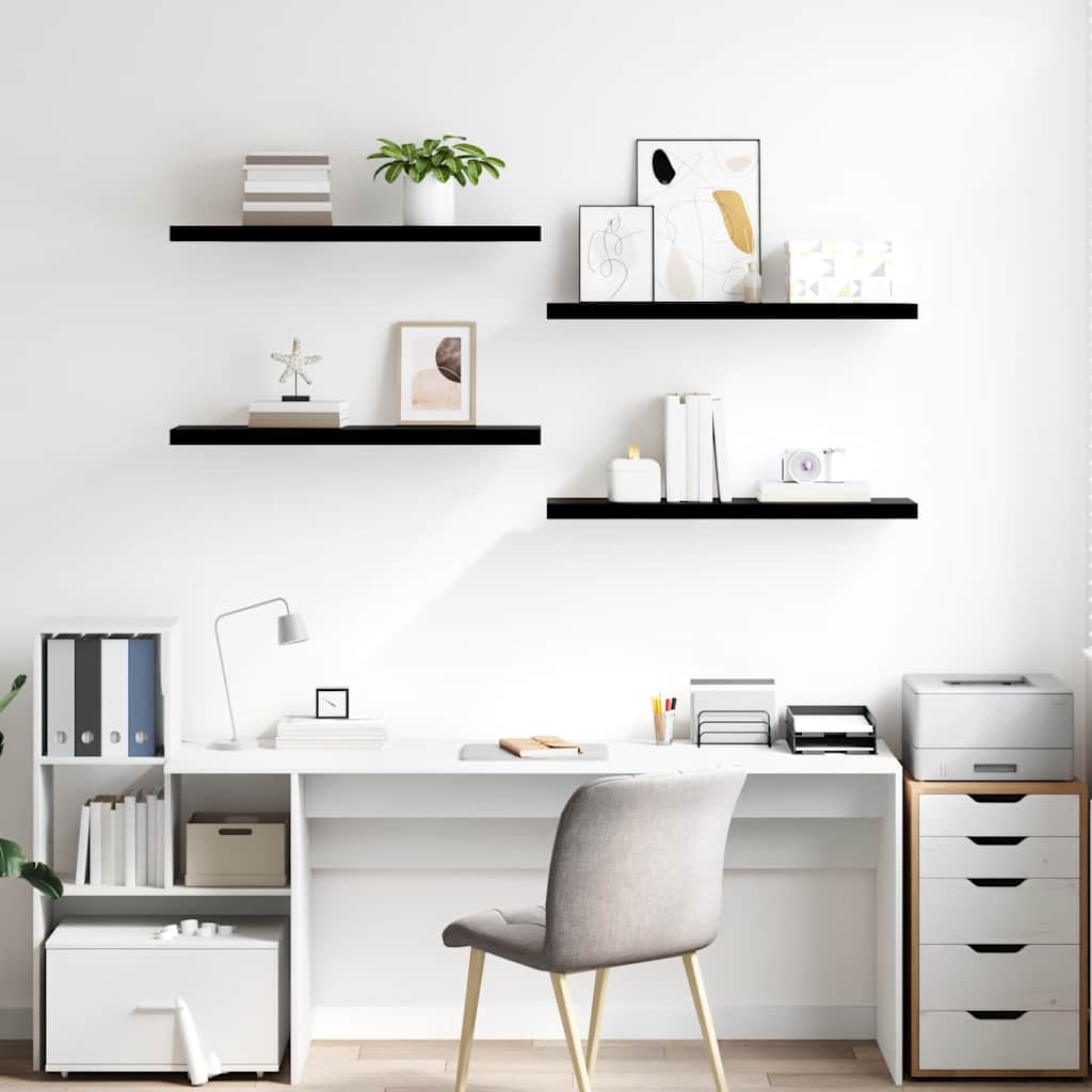 Scaffali a Parete 4 pz Nero Lucido 90x23,5x3,8 cm in MDF