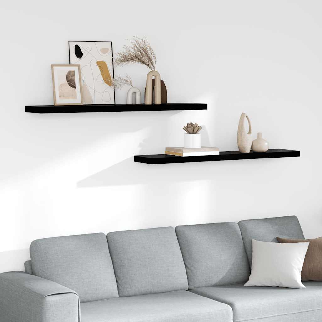 Scaffali a Parete 2 pz Nero Lucido 120x23,5x3,8 cm in MDF